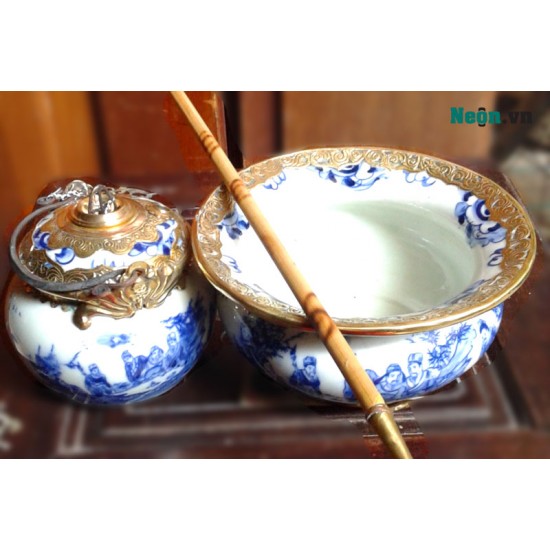 Điếu bát men lam cổ Bát Tràng DB09B