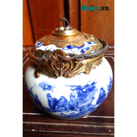 Điếu bát men lam cổ Bát Tràng DB09B