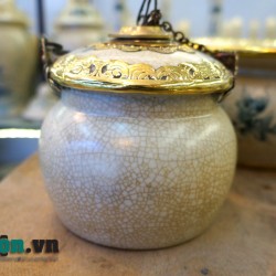 Phụ kiện quả điếu bát men rạn giả cổ bọc đồng