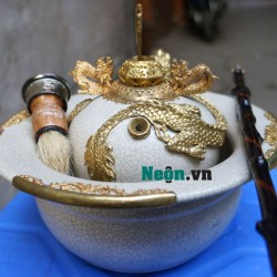 Điếu bát Bát Tràng men rạn giả cổ bọc đồng cao cấp DB30B Điếu bát Bát Tràng men rạn giả cổ bọc đồng cao cấp DB30B