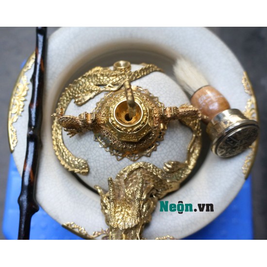 Điếu bát Bát Tràng men rạn giả cổ bọc đồng cao cấp DB30B Điếu bát Bát Tràng men rạn giả cổ bọc đồng cao cấp DB30B