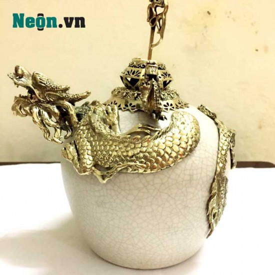 Điếu bát Bát Tràng men rạn giả cổ bọc đồng cao cấp DB30B Điếu bát Bát Tràng men rạn giả cổ bọc đồng cao cấp DB30B