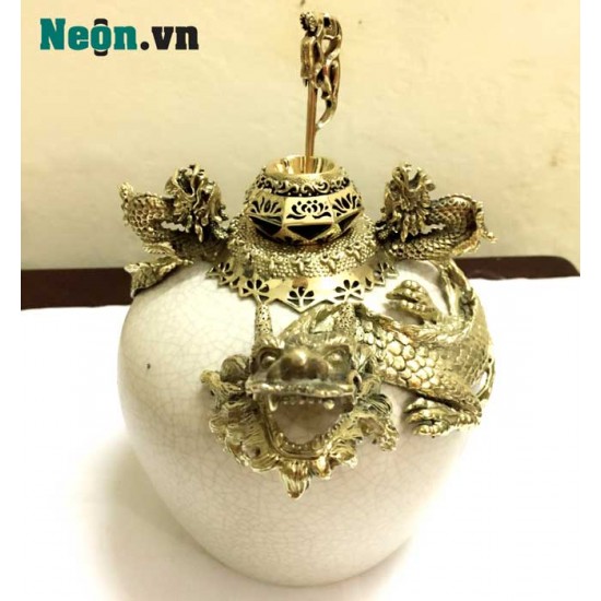 Điếu bát Bát Tràng men rạn giả cổ bọc đồng cao cấp DB30B Điếu bát Bát Tràng men rạn giả cổ bọc đồng cao cấp DB30B