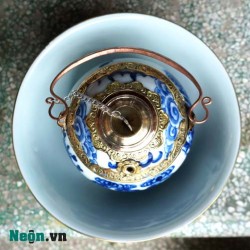 Điếu bát giá rẻ men màu chàm họa tiết Tùng Chùa DB32