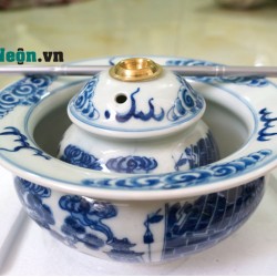 Điếu bát giá rẻ men lam trơn họa tiết tùng chùa DB36