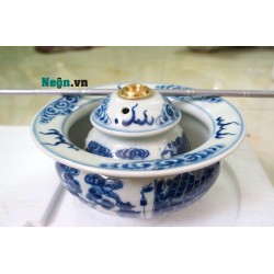 Điếu bát giá rẻ men lam trơn họa tiết tùng chùa DB36