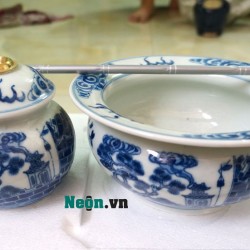 Điếu bát giá rẻ men lam trơn họa tiết tùng chùa DB36 Điếu bát giá rẻ men lam trơn họa tiết tùng chùa DB36