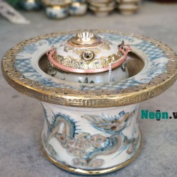 Điếu bát giả cổ Bát Tràng giá rẻ rồng hai màu DB37