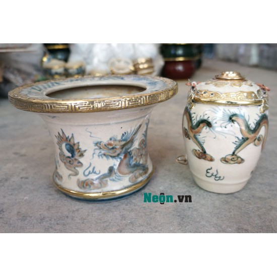 Điếu bát giả cổ Bát Tràng giá rẻ rồng hai màu DB37 Điếu bát giả cổ Bát Tràng giá rẻ rồng hai màu DB37