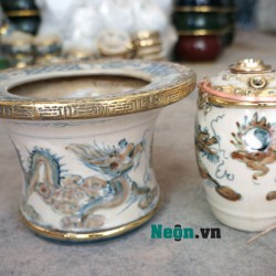Điếu bát giả cổ Bát Tràng giá rẻ rồng hai màu DB37