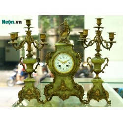 Bộ đồng hồ hai chân nến đá cẩm thạch cổ DH09 Bộ đồng hồ hai chân nến đá cẩm thạch cổ DH09