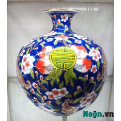 Bình hút tài lộc vẽ hoa đào chữ thọ chỉ vàng kim BL03