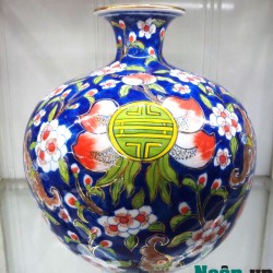 Bình hút tài lộc vẽ hoa đào chữ thọ chỉ vàng kim BL03