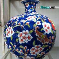 Bình hút tài lộc vẽ hoa đào chữ thọ chỉ vàng kim BL03