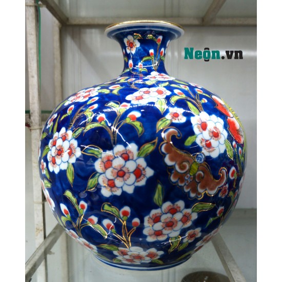 Bình hút tài lộc vẽ hoa đào chữ thọ chỉ vàng kim BL03