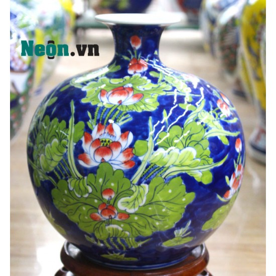 Bình tài lộc vẽ hoa sen Bát Tràng BL04