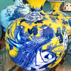 Bình hút tài lộc men màu vẽ chim uyên ương BL06