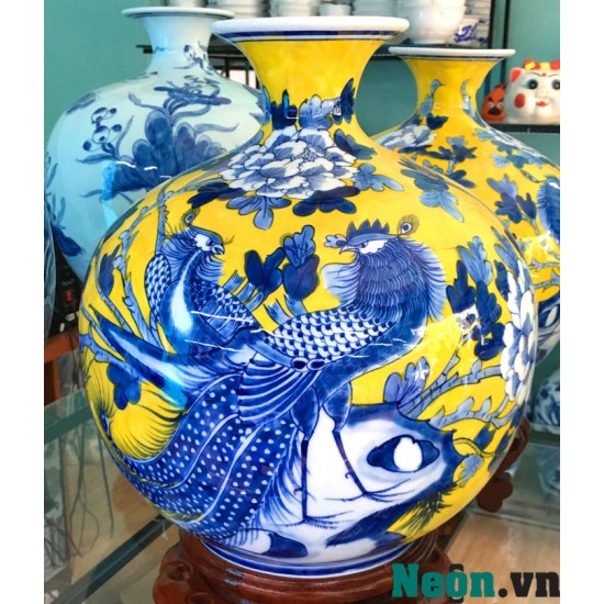 Bình hút tài lộc men màu vẽ chim uyên ương BL06 Bình hút tài lộc men màu vẽ chim uyên ương BL06