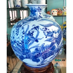 Bình tài lộc phong thủy vẽ lý ngư hoa sen BL07