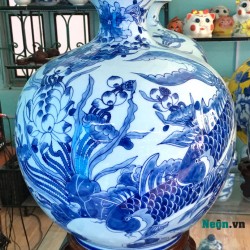Bình tài lộc phong thủy vẽ lý ngư hoa sen BL07