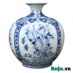 Bình hút tài lộc men lam cổ vẽ tứ cảnh Bát Tràng BL08