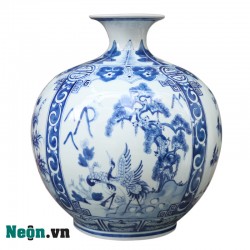 Bình hút tài lộc men lam cổ vẽ tứ cảnh Bát Tràng BL08 Bình hút tài lộc men lam cổ vẽ tứ cảnh Bát Tràng BL08