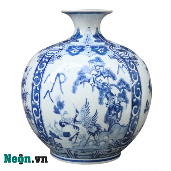 Bình hút tài lộc men lam cổ vẽ tứ cảnh Bát Tràng BL08