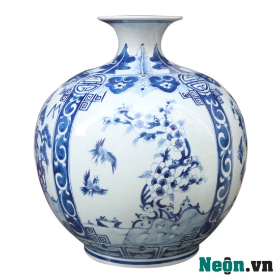 Bình hút tài lộc men lam cổ vẽ tứ cảnh Bát Tràng BL08