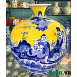 Bình hút tài lộc men màu vẽ bát tiên quá hải Bình hút tài lộc men màu vẽ bát tiên quá hải