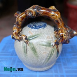 Bình vôi phong thủy men rạn hình lá trúc Bát Tràng BV04