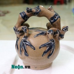 Bình vôi giả cổ men rạn Bát Tràng lá trúc đắp nổi BV05