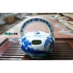 Bình vôi men lam cổ họa tiết sơn thủy Bình vôi men lam cổ họa tiết sơn thủy