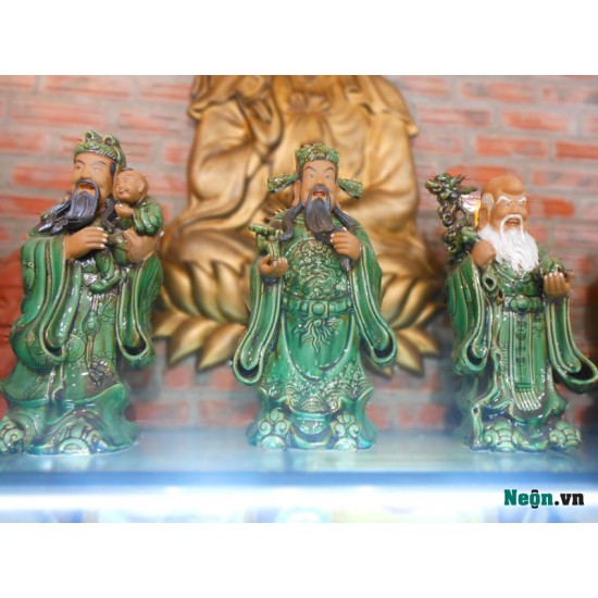 Tượng tam đa - Phúc Lộc Thọ men xanh ngọc T03