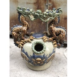 Bình vôi giả cổ men rạn đắp nổi mặt rồng Bát Tràng BV06 Bình vôi giả cổ men rạn đắp nổi mặt rồng Bát Tràng BV06