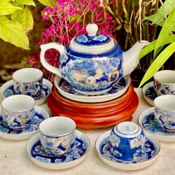 Bình trà Bát Tràng long ẩn vẽ vàng AC07D