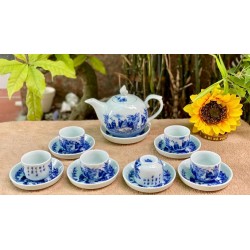 Ấm chén Bát Tràng giá rẻ Trúc Lâm Thất Hiền men lam AC33B Ấm chén Bát Tràng giá rẻ Trúc Lâm Thất Hiền men lam AC33B