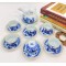 Ấm chén Bát Tràng Trúc Lâm Thất Hiền men lam kẻ chỉ vàng ấm quai ngang AC33E-KC