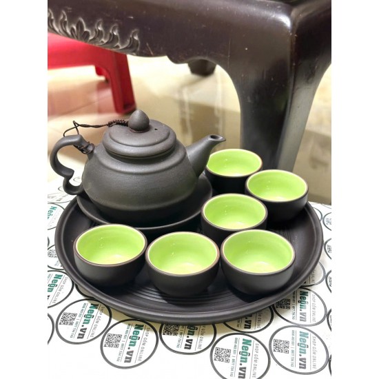 Bộ ấm chén tử sa Bát Tràng mai chi khay tròn AC56C