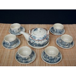 Ấm chén men rạn Bát Tràng vẽ sơn thủy AC60B