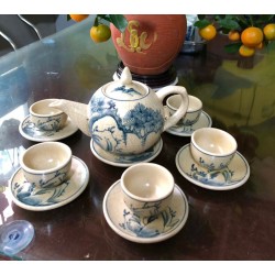 Ấm chén men rạn Bát Tràng vẽ sơn thủy AC60C