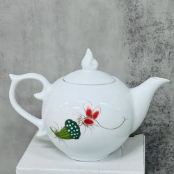 Bộ ấm chén Bát Tràng men trắng sen chuồn dáng vung lửa AC73A Bộ ấm chén Bát Tràng men trắng sen chuồn dáng vung lửa AC73A