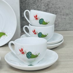 Bộ ấm chén Bát Tràng men trắng sen chuồn dáng vung lửa AC73A