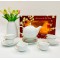 Bộ ấm trà sứ trắng vẽ chỉ vàng Bát Tràng dáng mẫu đơn AC73C