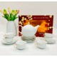 Bộ ấm trà sứ trắng vẽ chỉ vàng Bát Tràng dáng mẫu đơn AC73C