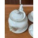 Bộ ấm trà sứ trắng Bát Tràng dáng phú quý kẻ chỉ vàng AC76A