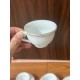 Bộ ấm trà sứ trắng Bát Tràng dáng phú quý kẻ chỉ vàng AC76A