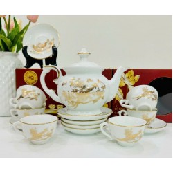 Bộ ấm trà đẹp vẽ vàng trắng Vinh Hoa Phú Quý AC80A Bộ ấm trà đẹp vẽ vàng trắng Vinh Hoa Phú Quý AC80A