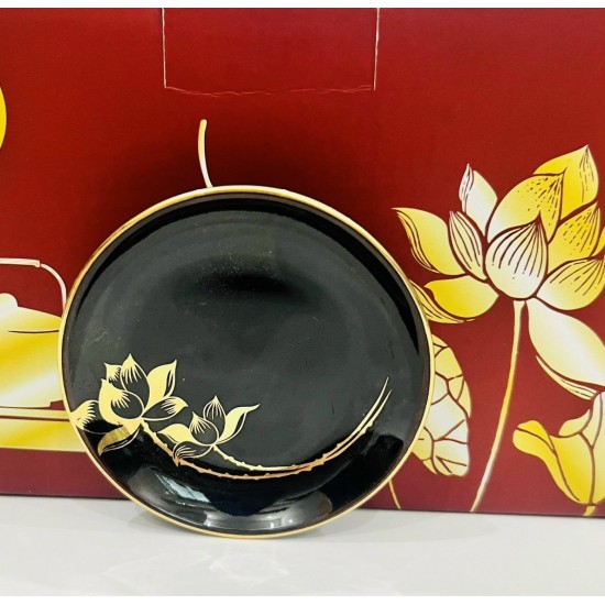 Bộ ấm trà vẽ vàng men đen hỏa biến Hoa Sen AC84C