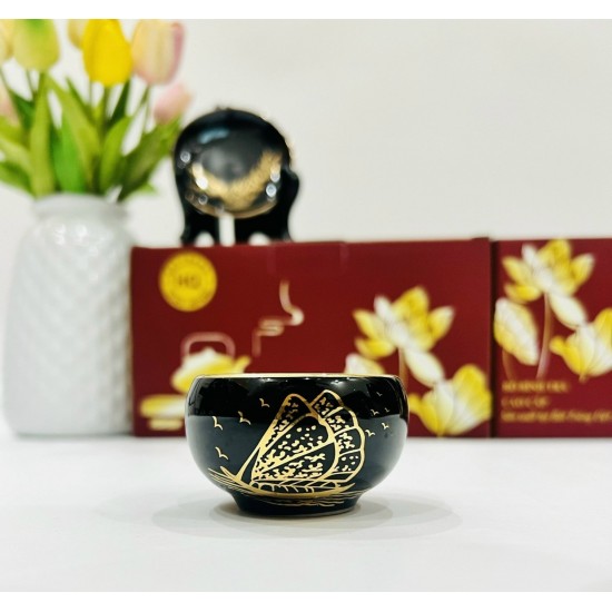 Bộ ấm trà vẽ vàng men đen hỏa biến Thuận Buồm Xuôi Gió AC84D