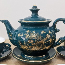 Bộ ấm trà đẹp vẽ vàng xanh cổ vịt Vinh Hoa Phú Quý AC85A-PK